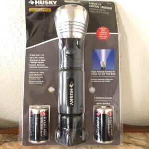 Husky 200 Lumen Wide Base Stand Flashlight Flood Beam New In Box W/ Batteries